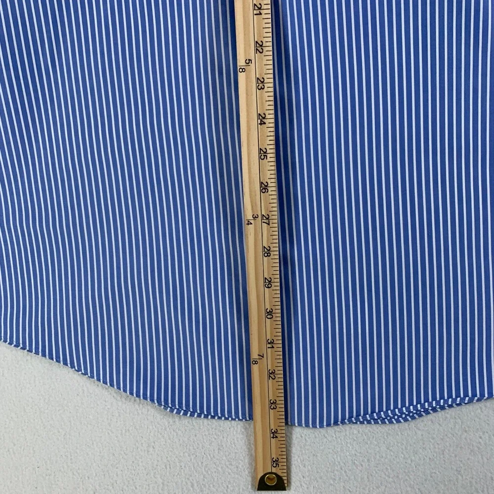 Brooks Brothers Men 17.5 2-3 Blue White Stripe Button Down Shirt Non Iron Cotton